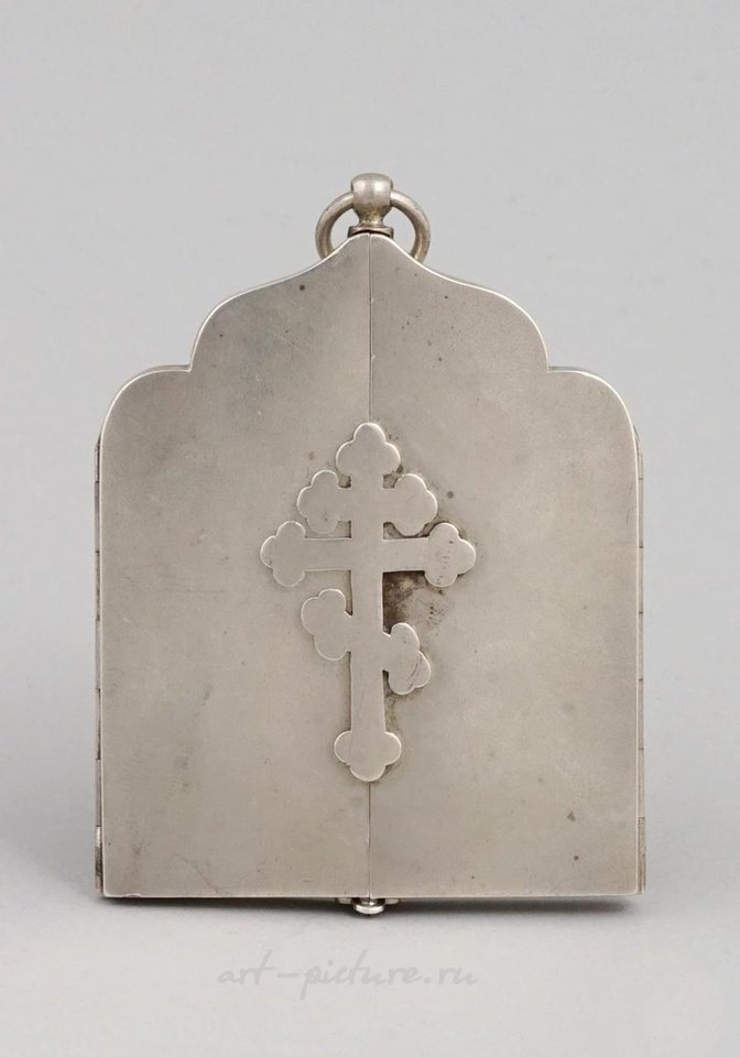 Русское серебро , Русская православная икона в трехстворчатом золоченом серебре, XIX век.