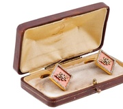 Русские мужские манжетные пуговицы из серебра с позолотой, эмалью и бриллиантами в оригинальной упаковке