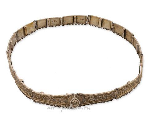 Русское серебро, Русский серебряный пояс с эмалью, шелком и металлической нитью.