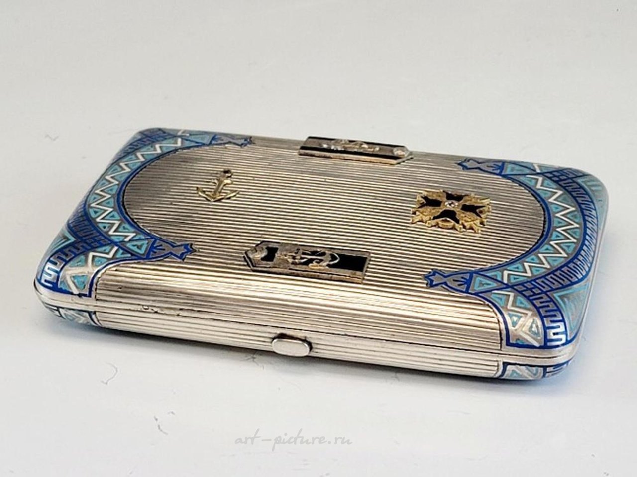 Русское серебро , Антикварный русский серебряный золотой каменный сигаретный футляр