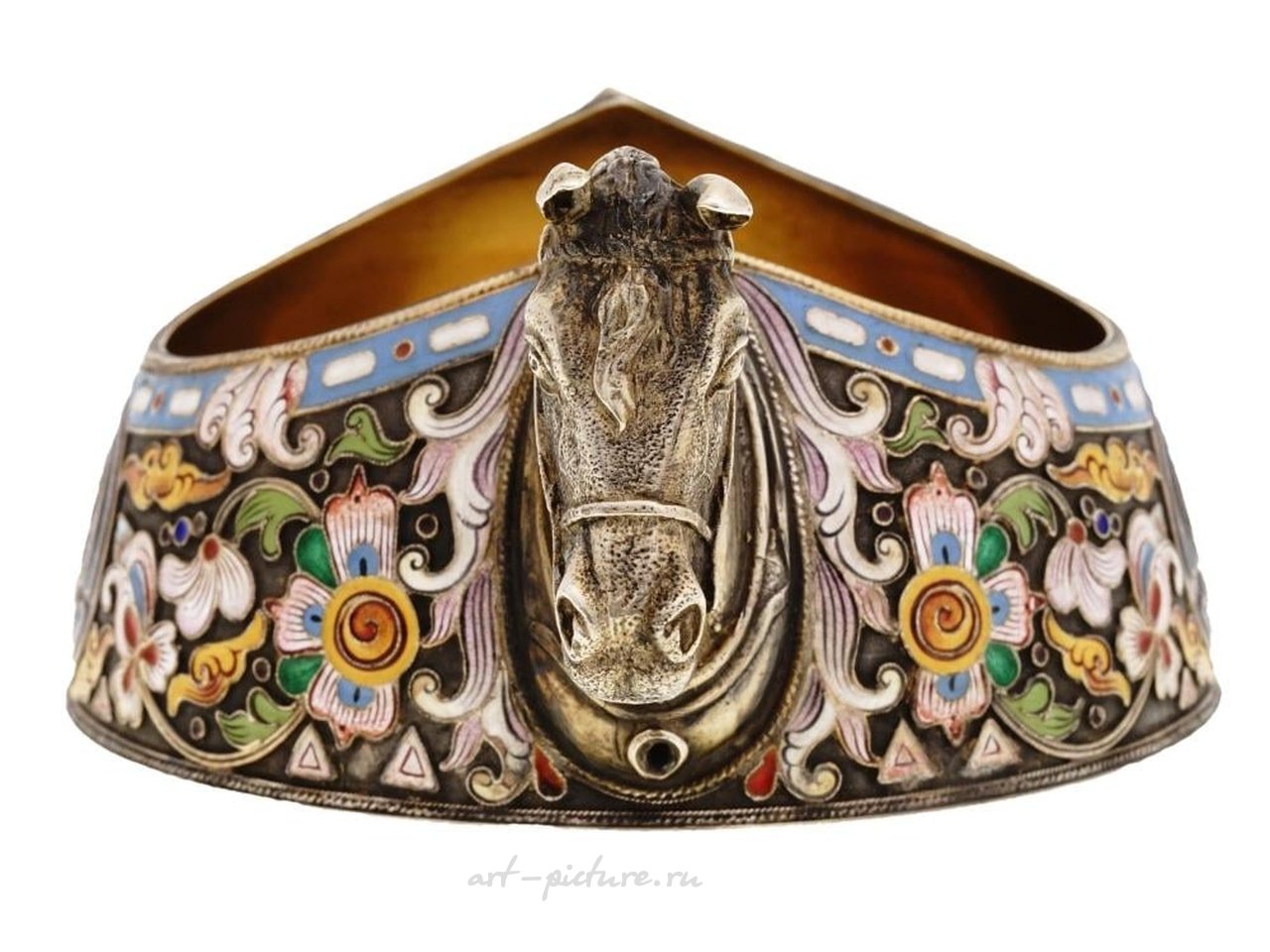 Русское серебро , Русский серебряный ковш ковш с фигурной ручкой