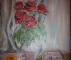 купить Натюрморт с розами масло,холст на картоне 