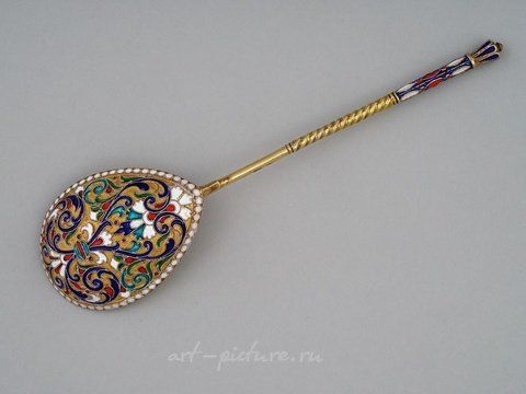 Русское серебро, КРАСИВАЯ РУССКАЯ СЕРЕБРЯНАЯ И ЭМАЛЕВАЯ ЧАЙНАЯ ЛОЖКА, 1900-Е ГОДЫ