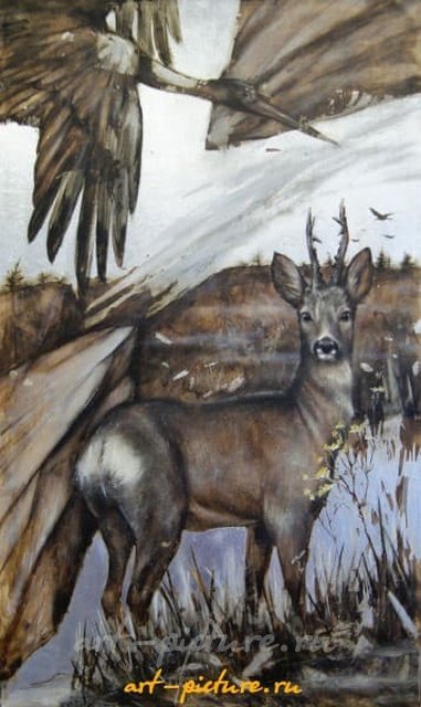 "Косуля" 油画，木材，底漆纸，银箔