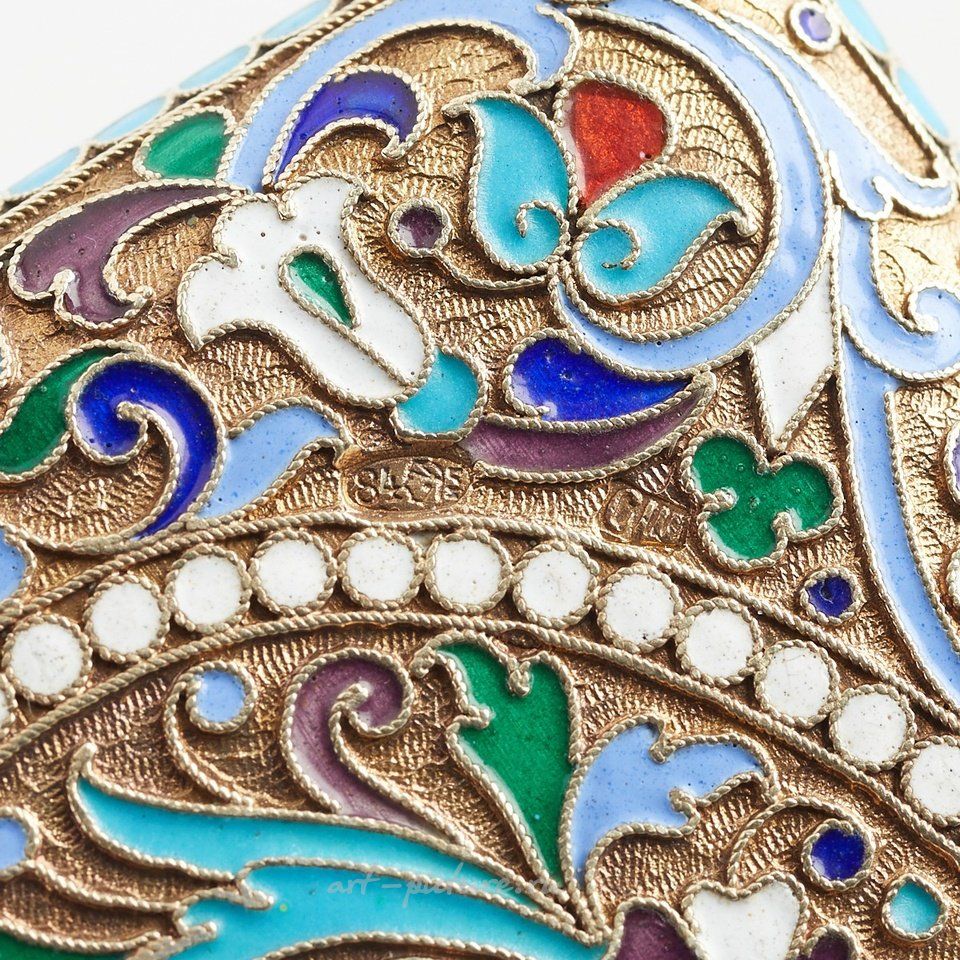 Русское серебро , Серебряный эмалированный сигаретный кейс русского производства 1898-1908 гг.