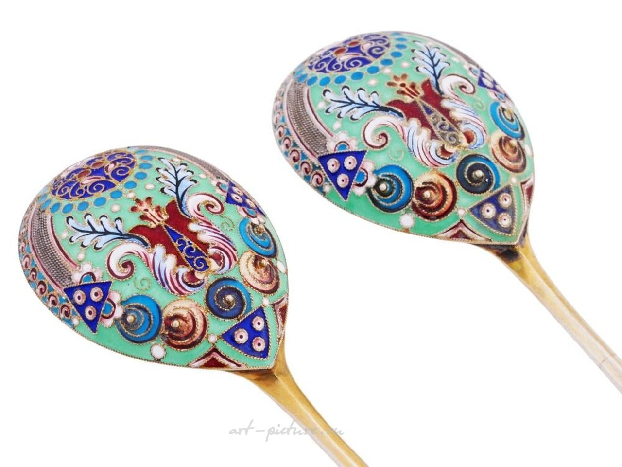 Русское серебро , Серебряные ложки русского серебра 84 пробы с позолотой и эмалью