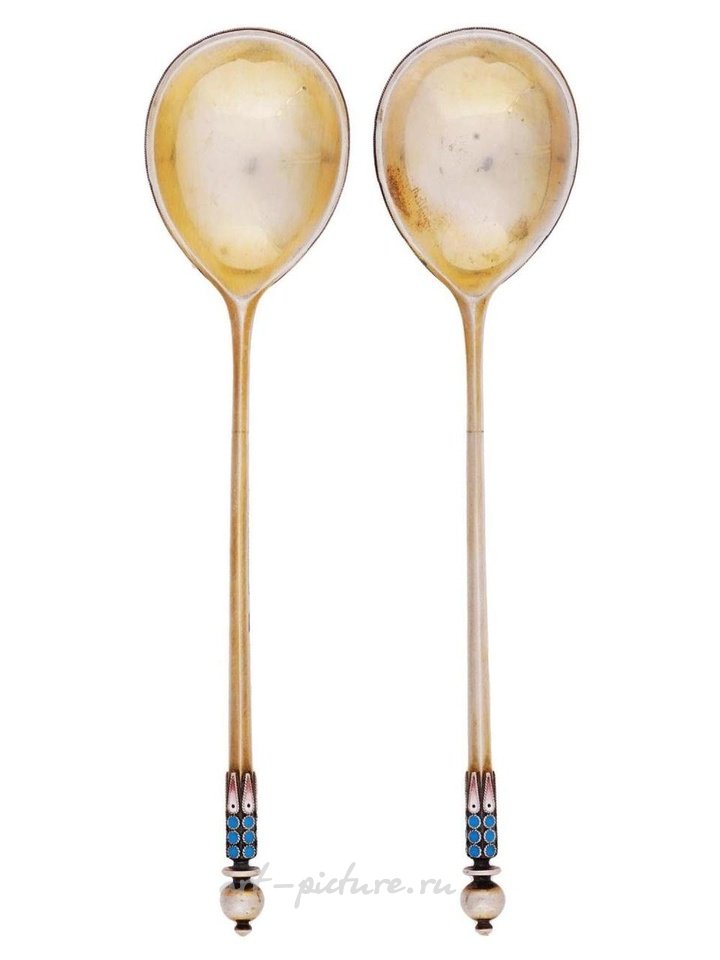 Русское серебро , Серебряные ложки русского серебра 84 пробы с позолотой и эмалью