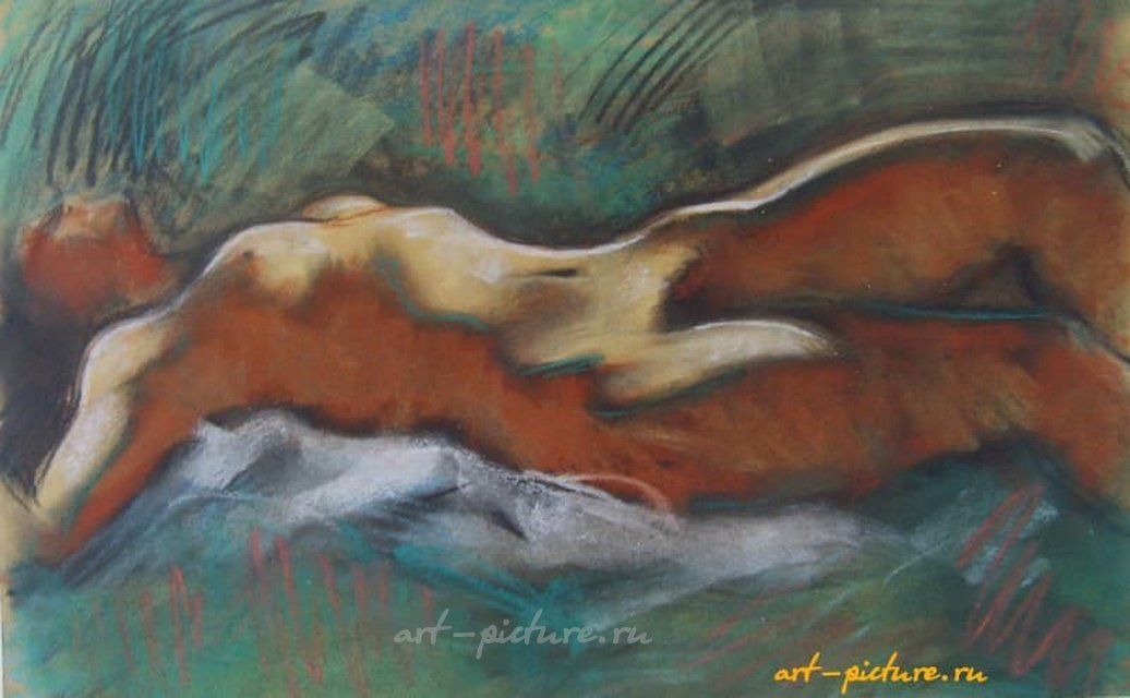 Лежачая девушка пастель,бумага