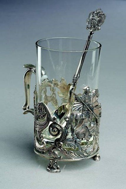 Серебряный подстаканник Георгий с ложкой Орел Мастерская-студия «Межов»