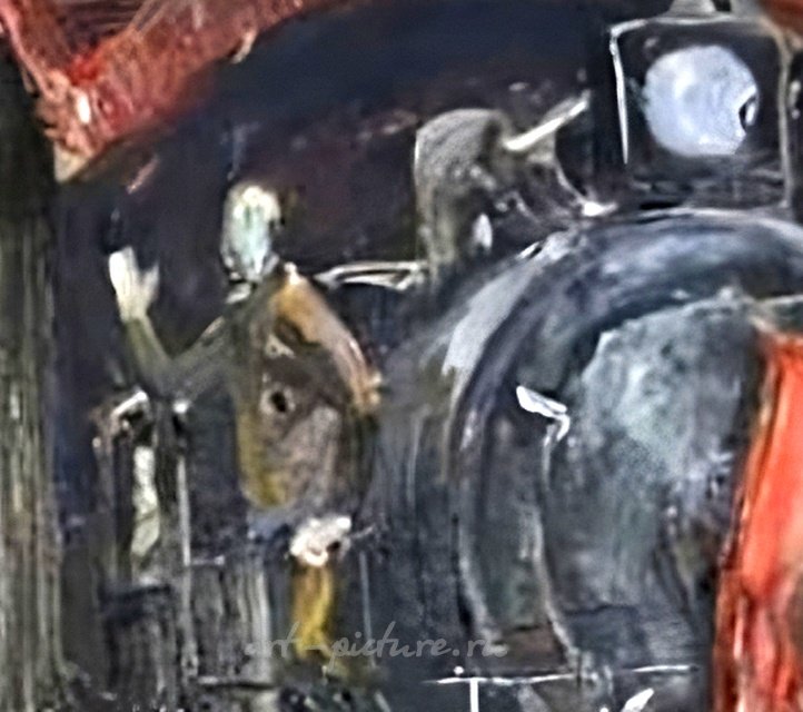 Митинг в депо. Картон, масло. 50 х 50 см