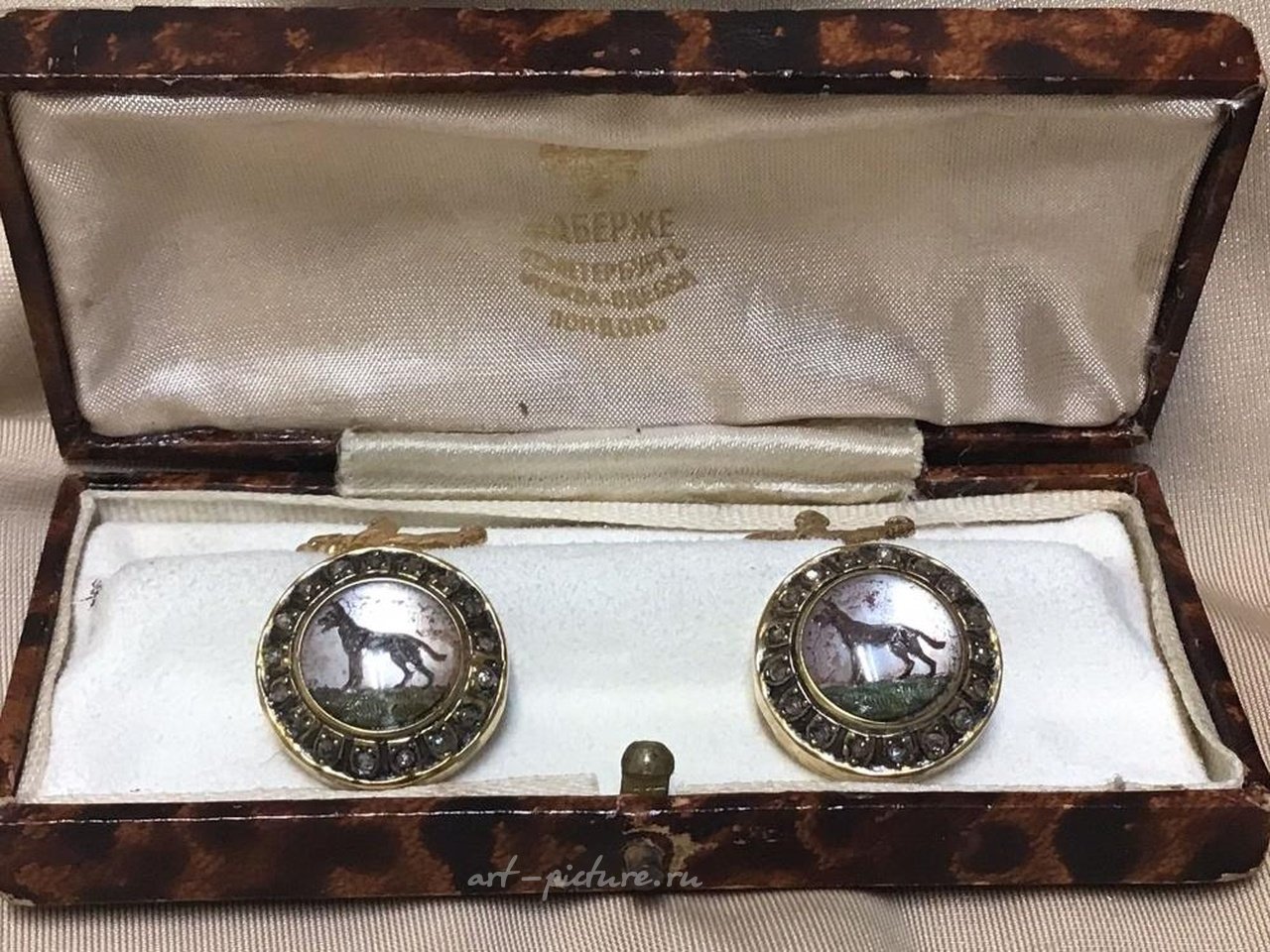 Russian silver , Russian Empire silver 84 gold plated diamond intaglio dog and...