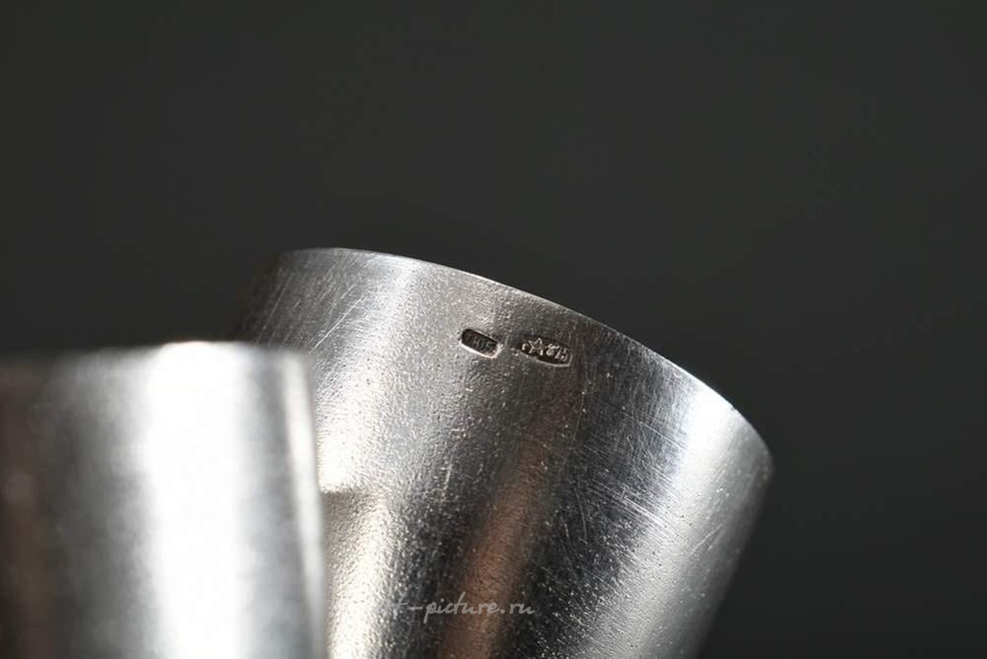 Russian silver , Pair of Russian shot cups on high base with floral engraving...