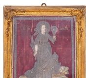 Античная русская финифтовая эмалированная икона святой Евгении