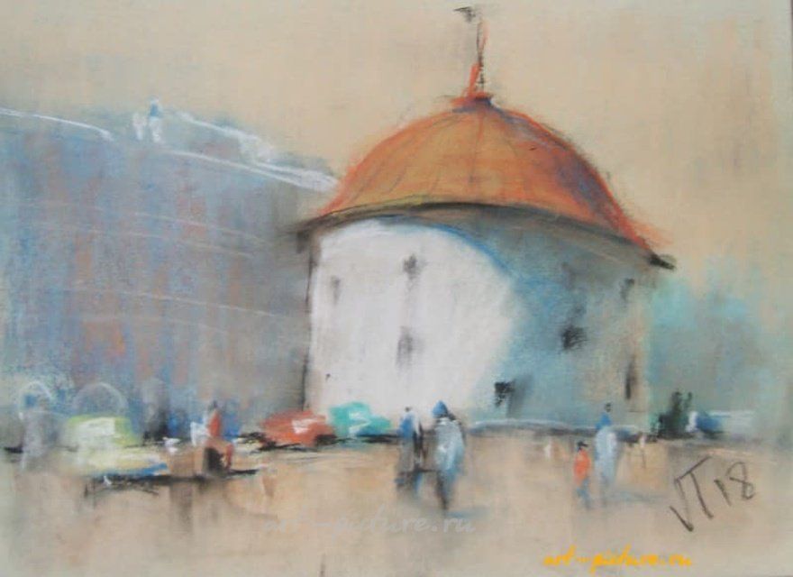 Круглая башня пастель,бумага