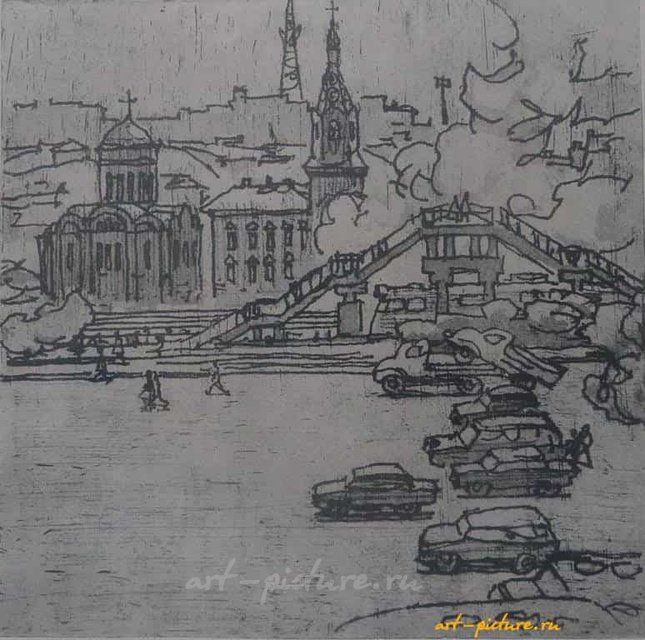 Смоленск. Переходной мост. Офорт. 21 х 21 см.