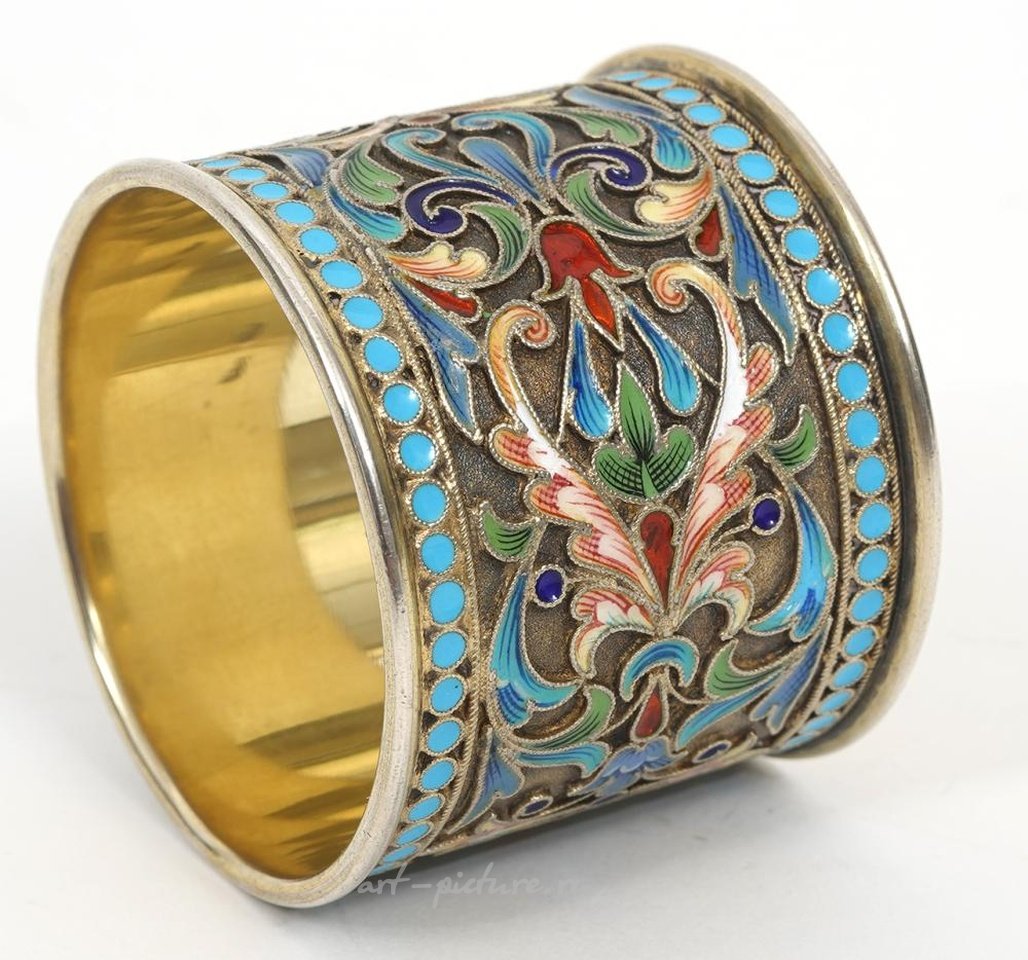 Русское серебро , Русский эмаль и серебряное антикварное русское кольцо для салфеток