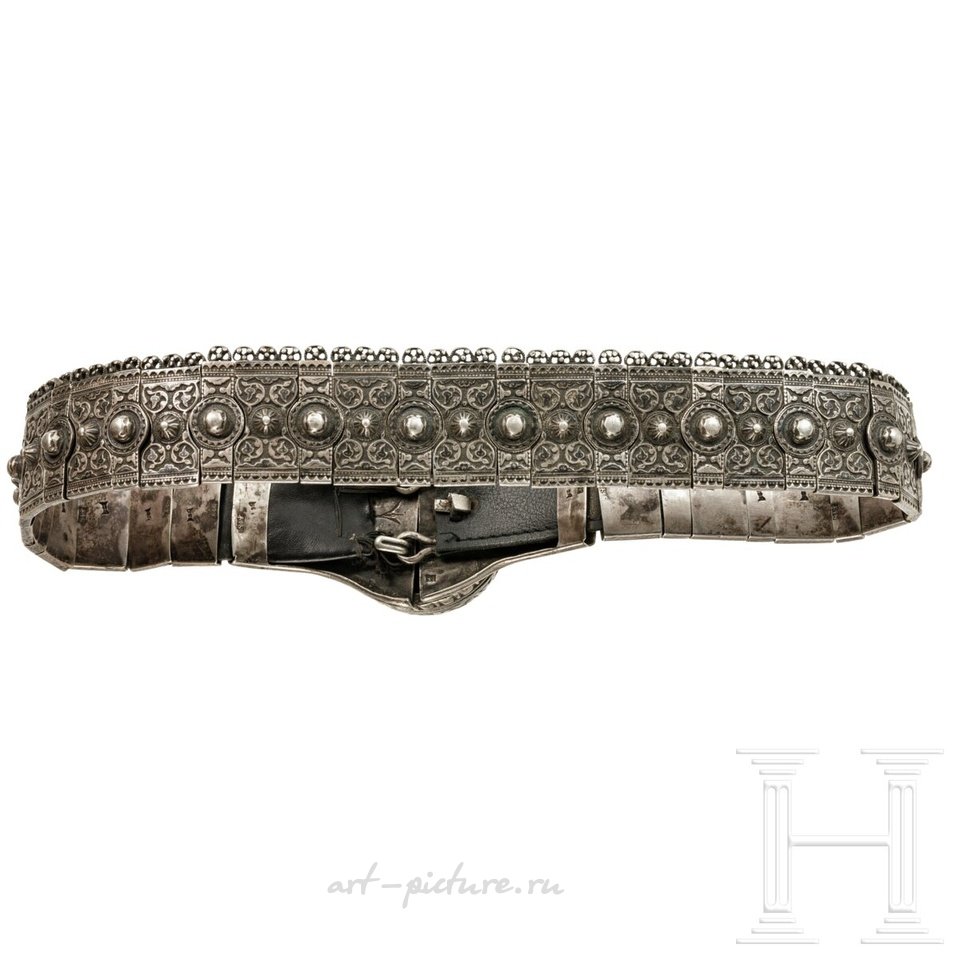 Русское серебро , Тяжелый серебряный и нефритовый пояс, Россия, Тбилиси, конец 19 века