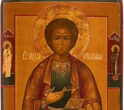 Большая икона, изображающая Святого Пантелеимона, русская...