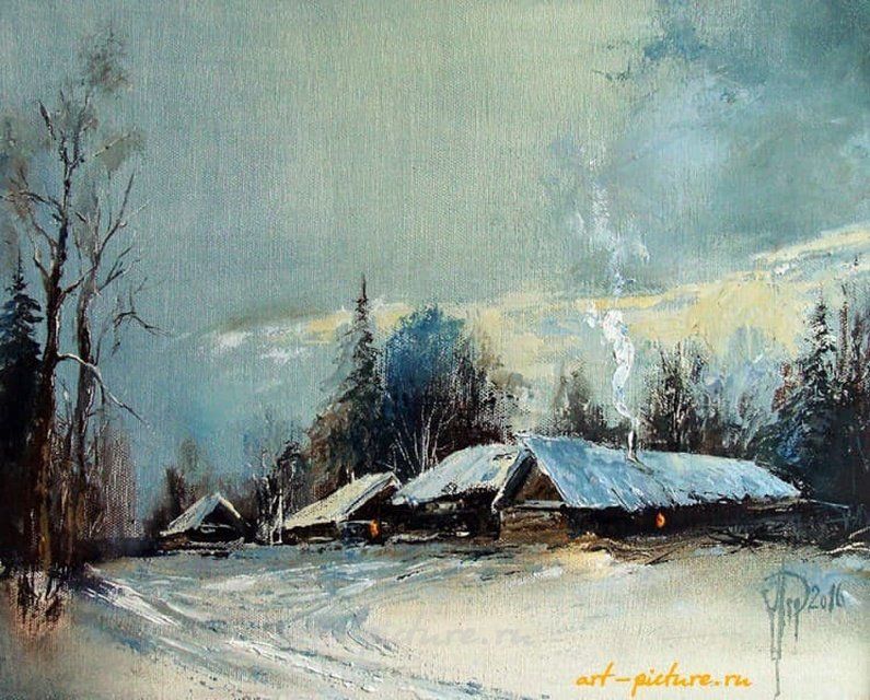 Зимнее селение масло,холст