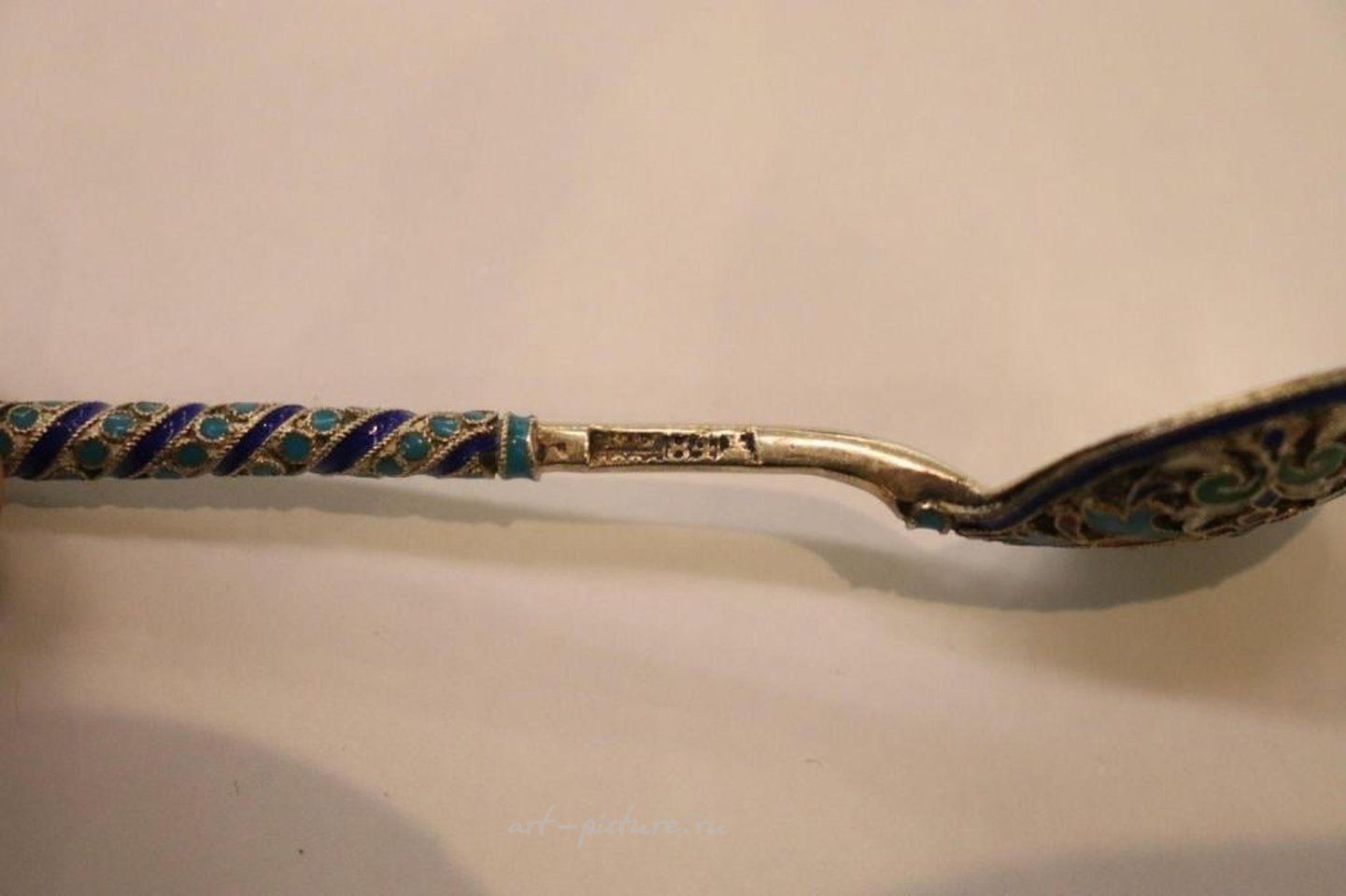Русское серебро , Серебряная ложка - Шамплеве эмаль, клеймо 84 пробы "BC"