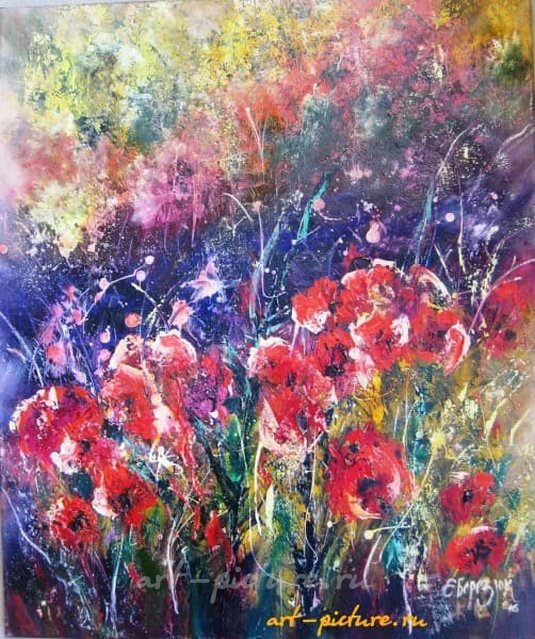 Красные цветы холст, масло 