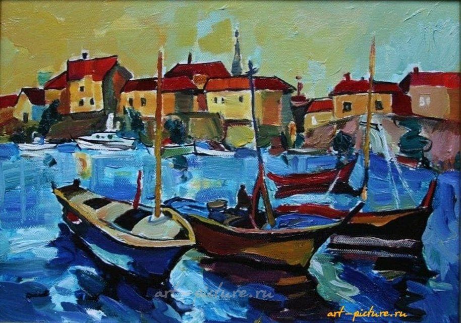 Лодки в Будве. Картон, масло. 22 х 30 см
