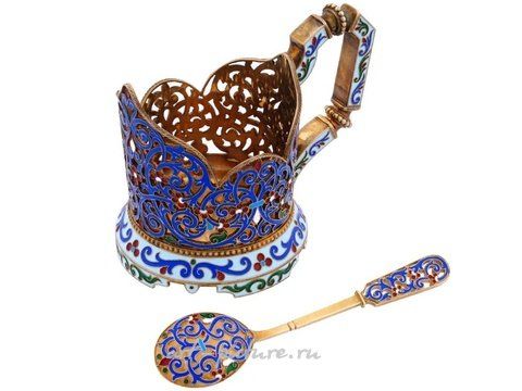 Русское серебро, Подстаканник для чайного стакана с ложкой