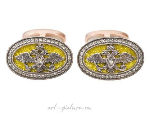 Русское серебро, Пара винтажных овальных запонок в императорском русском стиле