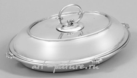 Тяжелая немецкая супница с серебряной крышкой