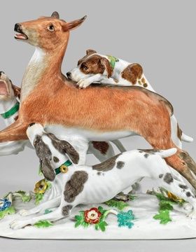 купить Охотничья группа из фарфора с ротвейлером и собаками