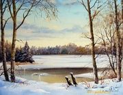 Замёрзшая река масло,холст