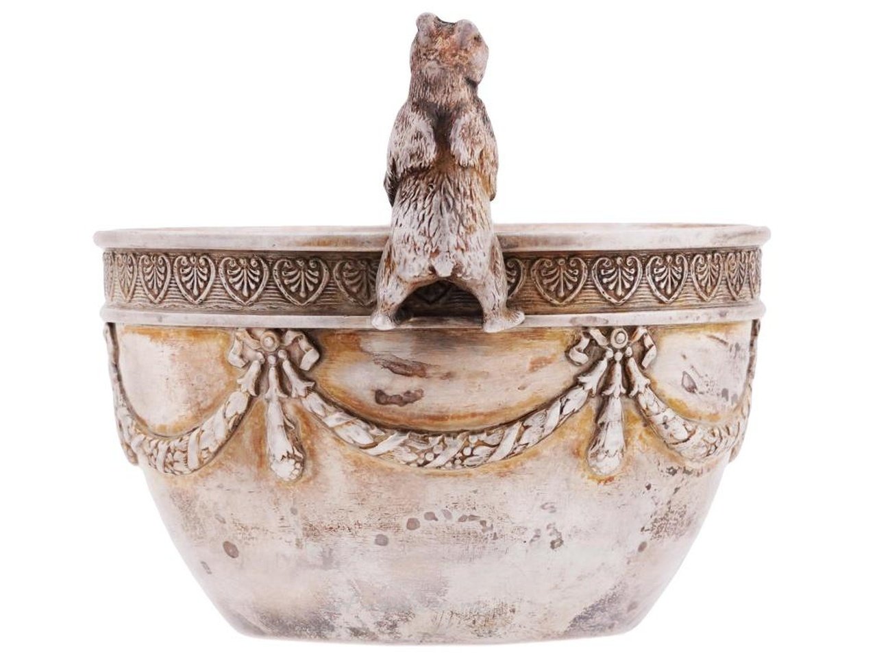 Русское серебро , Антикварная русская серебряная чашка с ручкой в виде медведя Фаберже