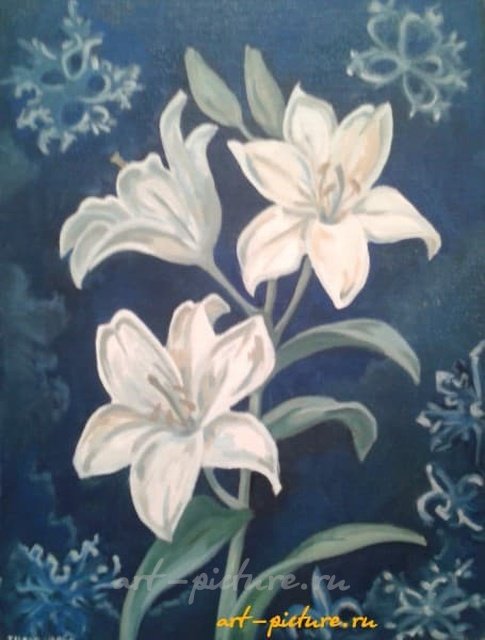 百合油画，画布