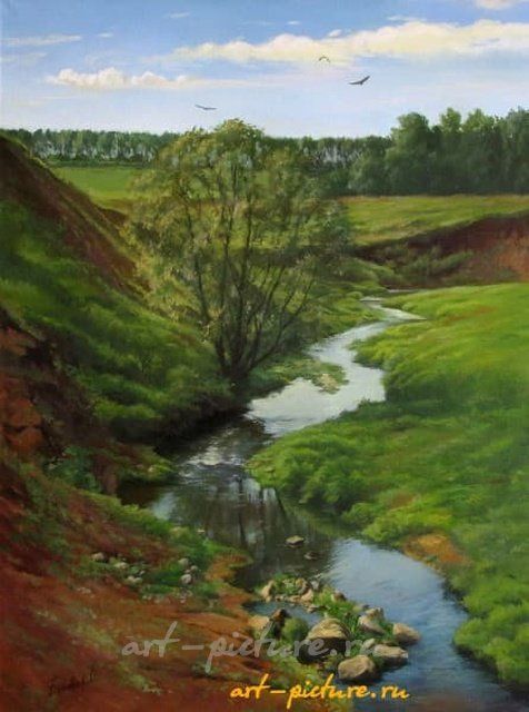 Вид на речку масло, холст