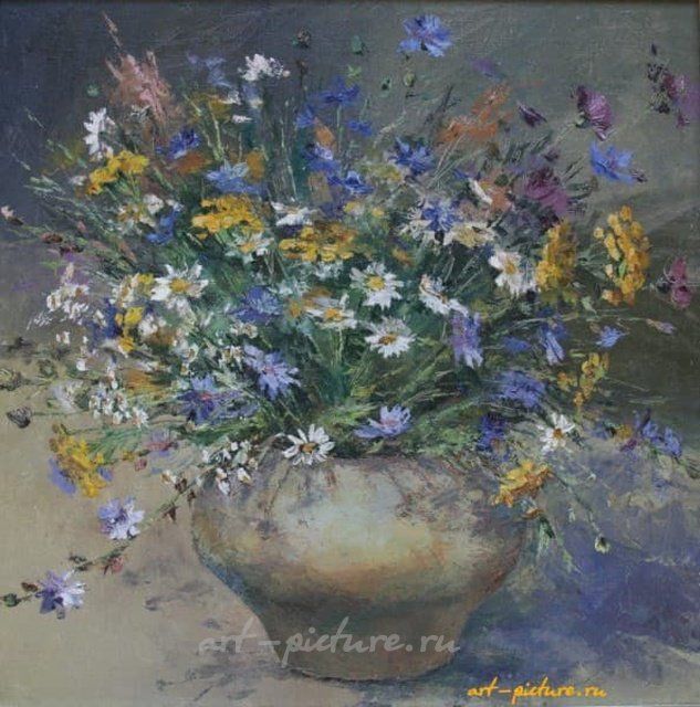 Полевые цветы. Пижма. Холст, масло. 50 х 50 см.