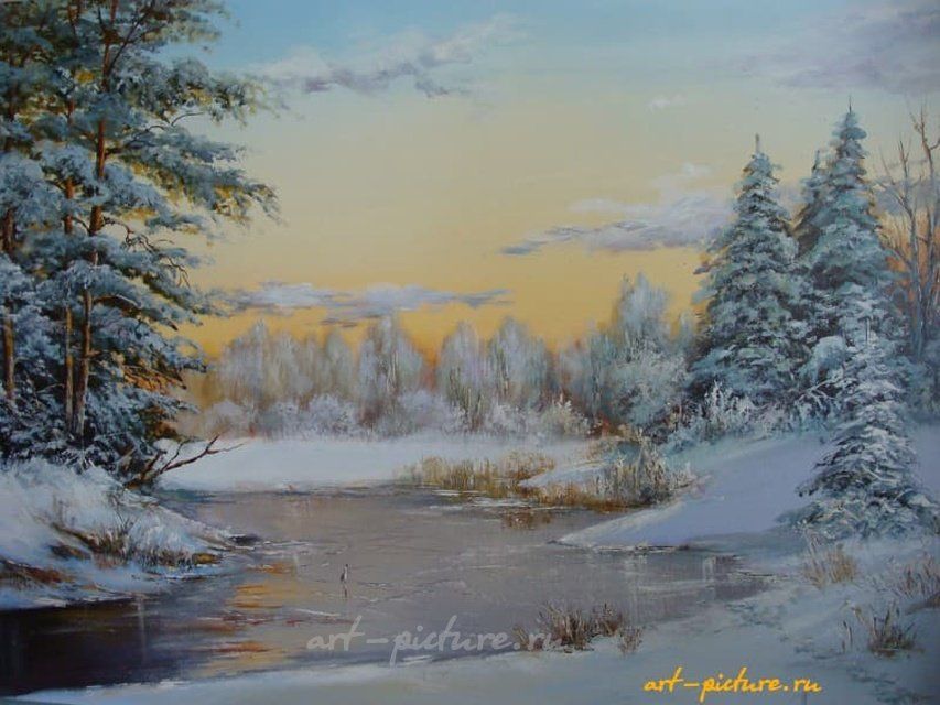 Замёрзшая река масло,холст