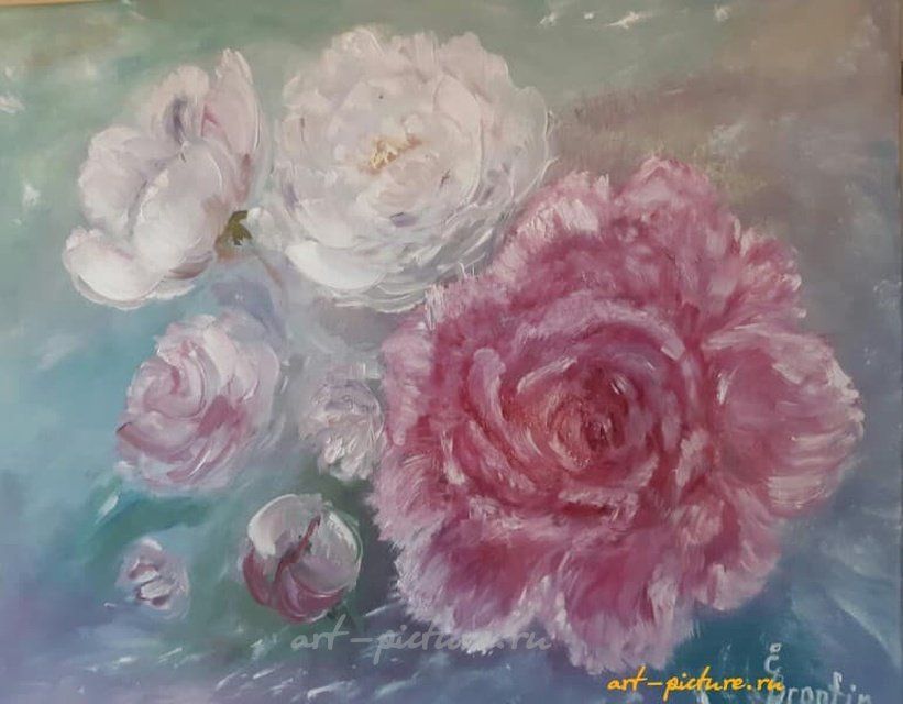 Цветущие пионы масло, холст 