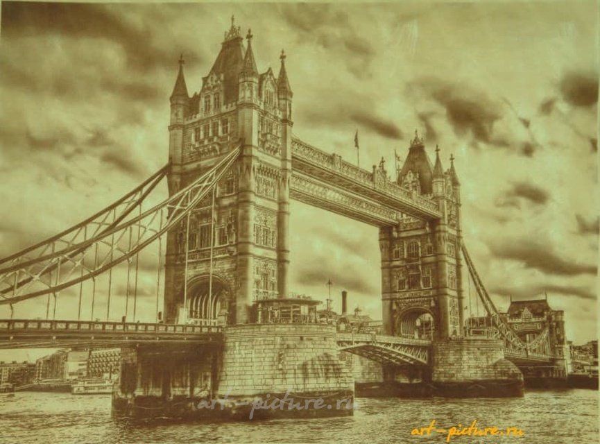 Тауэрский мост гравюра на натуральной коже 