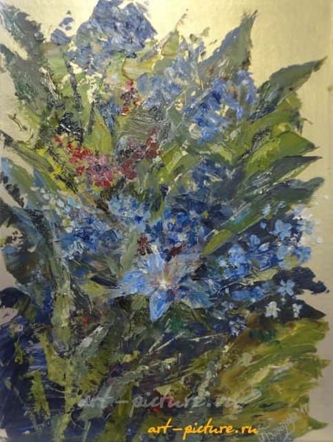 Синий фейерверк картон, масло, мастихин 