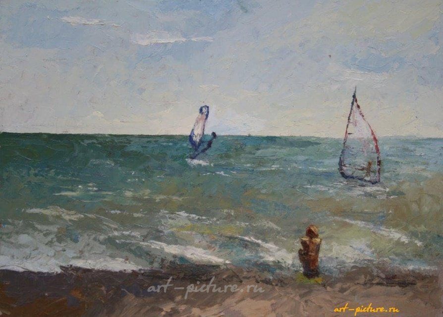 У моря. Саки. Картон, масло. 25 х 35 см.