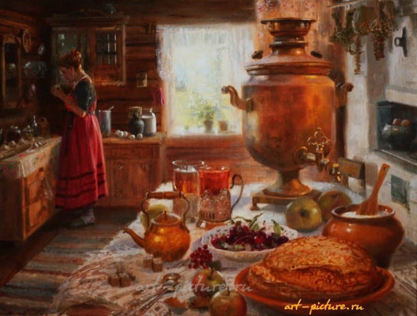 假期在乡村。油画，画布