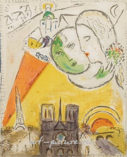 Литография в цветах на тканевой бумаге