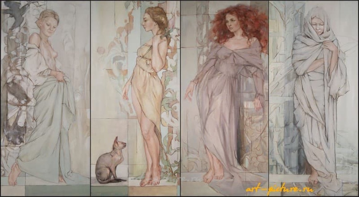 "四季" 多联画 油画，画布