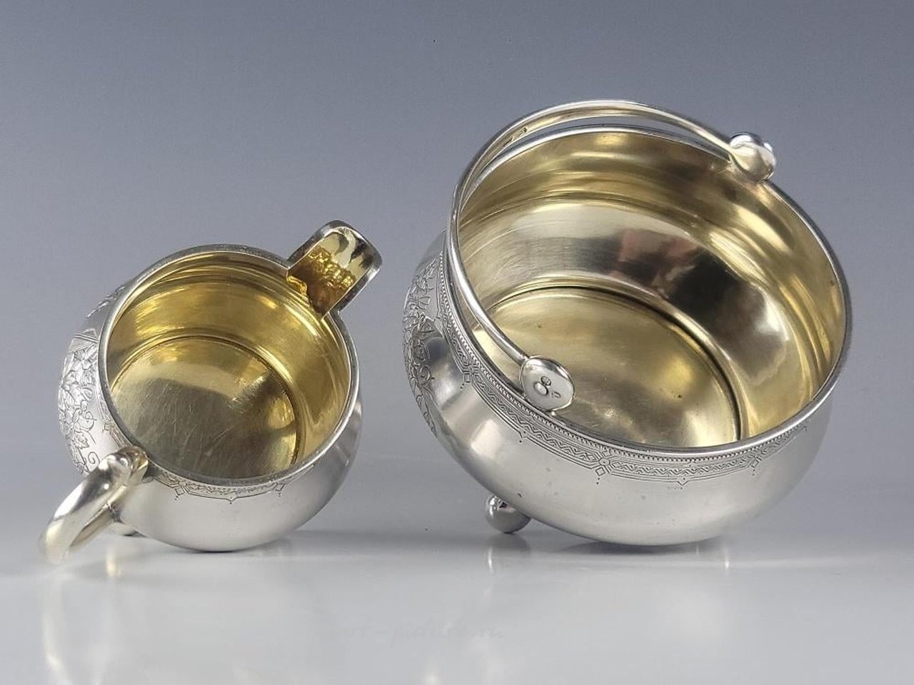 Русское серебро , Антикварная серебряная сахарница и креманка русского производства 19 века