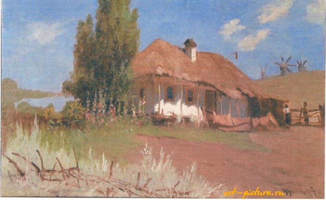 Украинская хатка. Холст на фанере. 35,5 х 53,5 см.