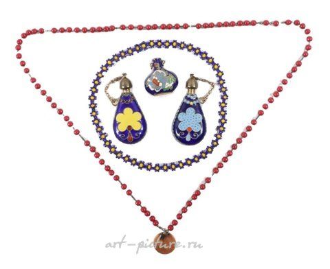 Русское серебро, Набор из 5 ярких бисерных ожерелий и браслета: длина 19 3/4" (50 см)