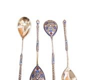 Четыре серебряные ложечки для икры с позолотой (84 золотника)...