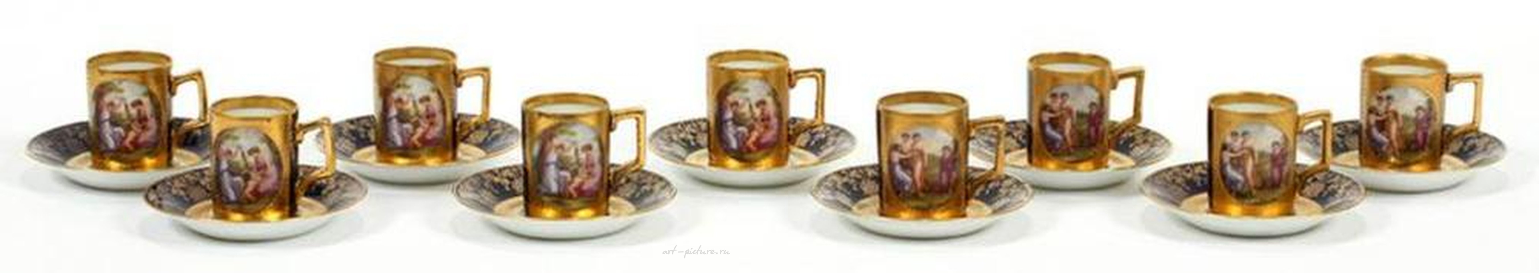 Royal Vienna Porcelain , Royal Vienna Porcelain Demi Tasse Cups, Saucers