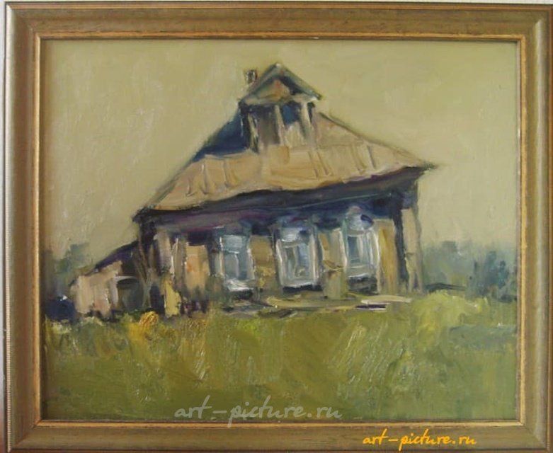 деревенский старый дом масло,холст
