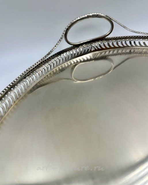 Серебряный ​поднос в русском стиле 18 век с боковыми ручками 1798 год Калуга